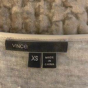 Vince silk and linen cap sleeve blouse with leather trim scoop neck